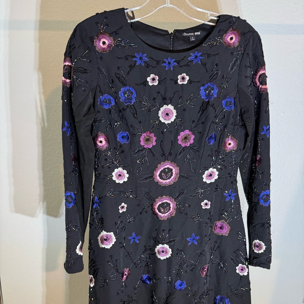 Gianni Bini Long Sleeve Black mini beaded dress